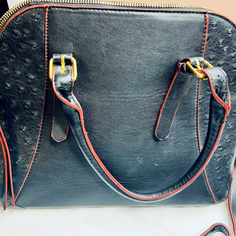 Adrienne Vittadini Genuine Leather Black Satchel Bag Vintage